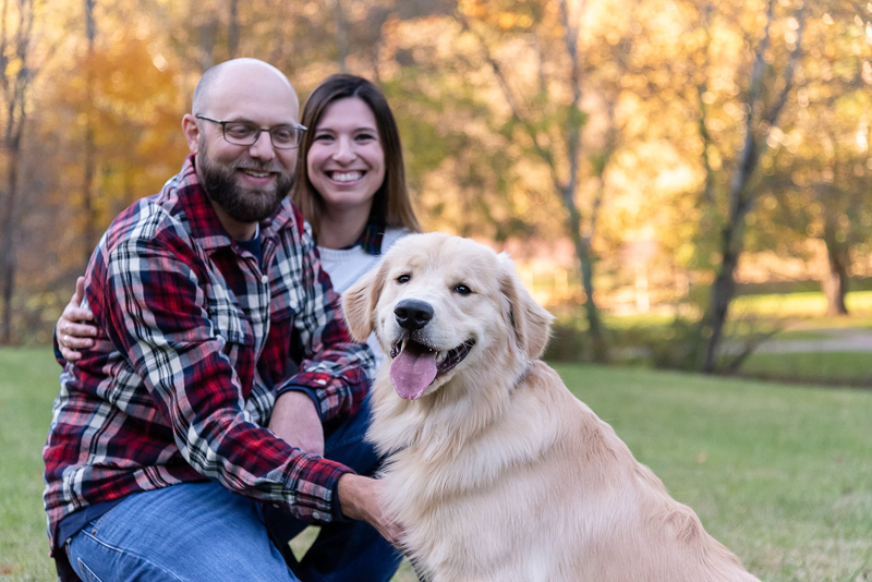 happy Golden Retriever with his humans, lifestyle dog photoshoot, ©Bark & Gold Photography, Pittsburgh dog photographer
