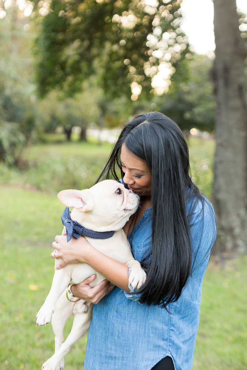 lifestyle dog photography, woman kissing Frenchie, ©Jessica Hunt Photography. Columbia, SC
