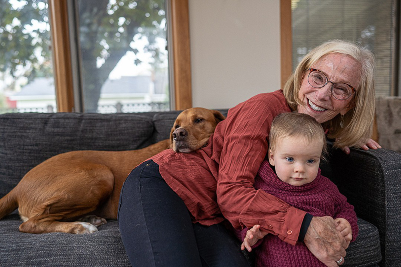 dog-friendly in-home session, Madison, WI, grandma, dog, toddler