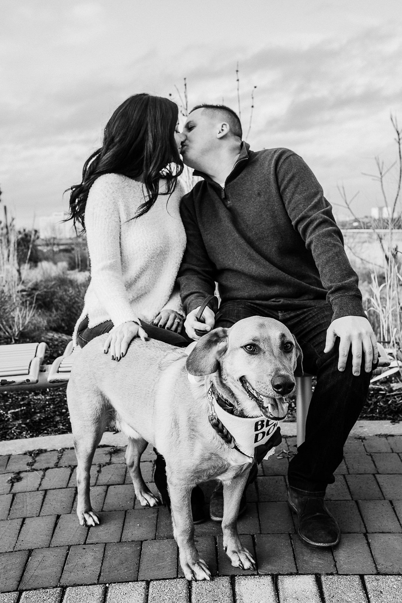 black and white photo of couple and their dog | ©Kelli Wilke Photography, Wilmington, Delaware