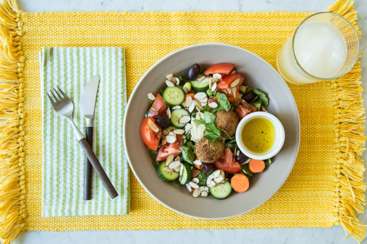 Alice G Patterson Photography | vegan protein packed seasonal salad with falafel, almonds and tart cider vinaigrette