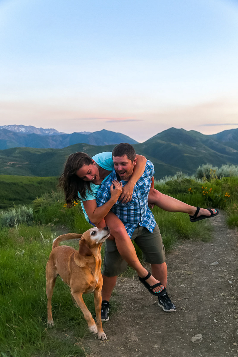 couple and their dog, d0g-friendly adventure photography session, Emigration Canyon, Utah | © Halie West Photography