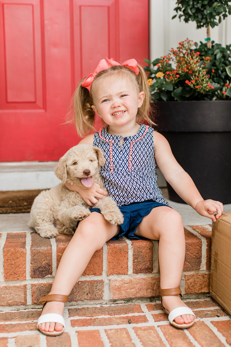 toddler and her puppy, ©Brandy Morrison Photography | dog-friendly family portraits, Lexington, SC