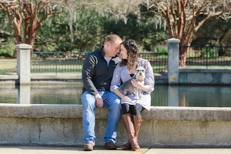 dog-friendly family portraits by man made pond, © Charleston Photo Art | Hampton Park, Charleston, SC
