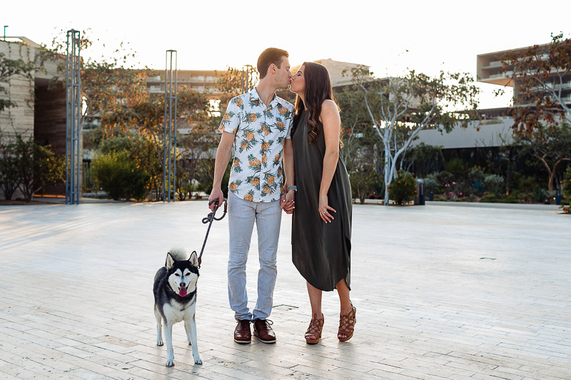 including a dog in engagement photos, Alaskan Klee Kai ©Fabi Rosas Photography, dog-friendly engagement session Cabo, Mexico