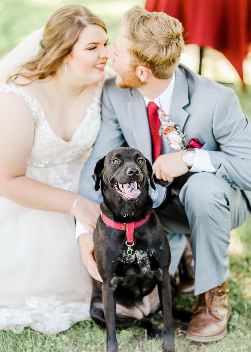 bride, groom and their Lab/Chow mix , dog-friendly wedding, Ava, Missouri | ©Shelby Chante' Photography