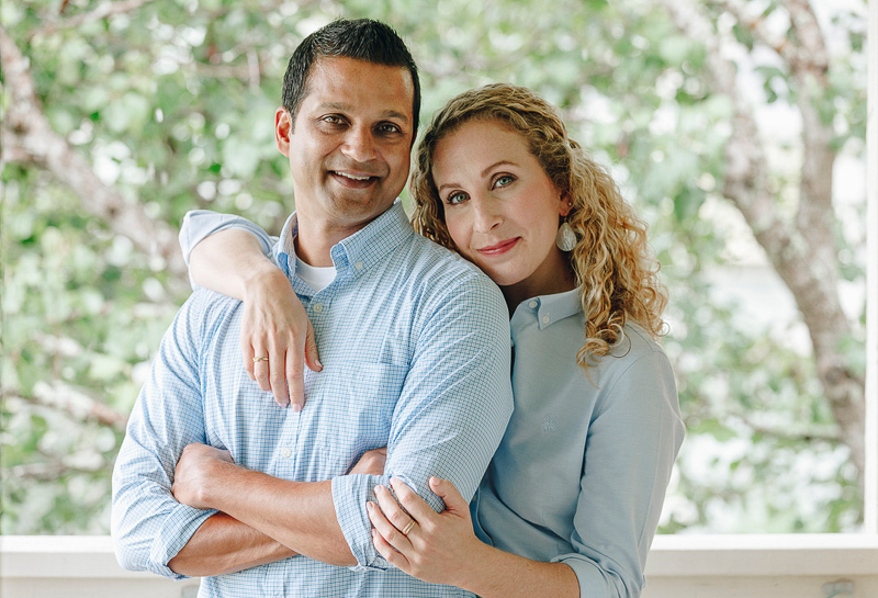 couple on their balcony, in home portrait session | ©Charleston Photo Art