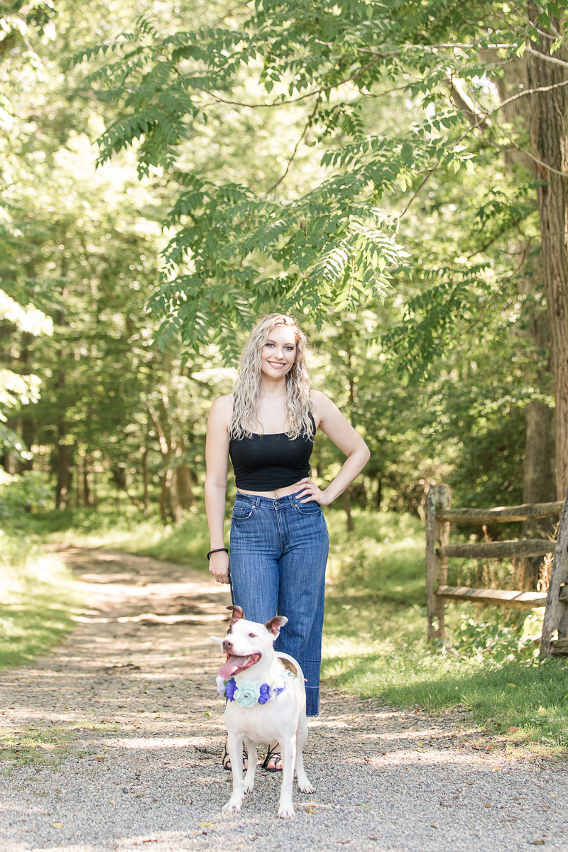 mixed breed dog and human on path, portrait ideas Allaire State Park, | ©Limelight Entertainment