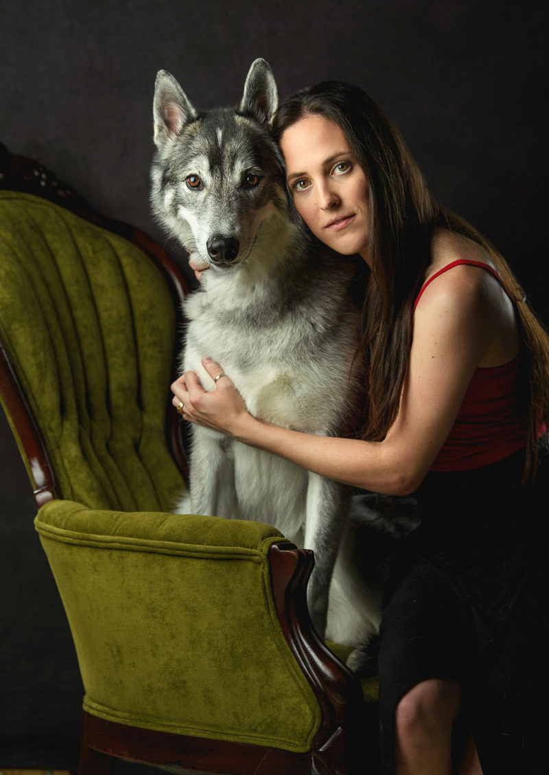 woman and wolf-dog, pet friendly studio photography | ©Eye Wander Photo 