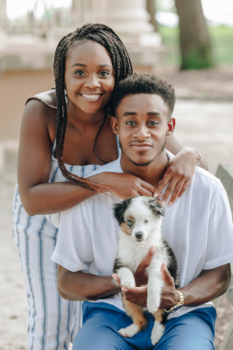 couple and their cute puppy, ©Charleston Photo Art, LLC | dog-friendly engagement portrait ideas