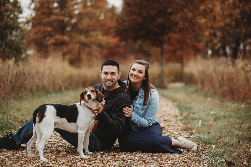 couple and their beagle, fall engagement ideas, ©Samantha Mitchell Photography, Lafayette, IN