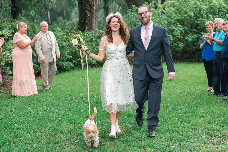 dog-friendly wedding, just married couple and their dog, ©Charleston Photo Art | Hampton Park, Charleston