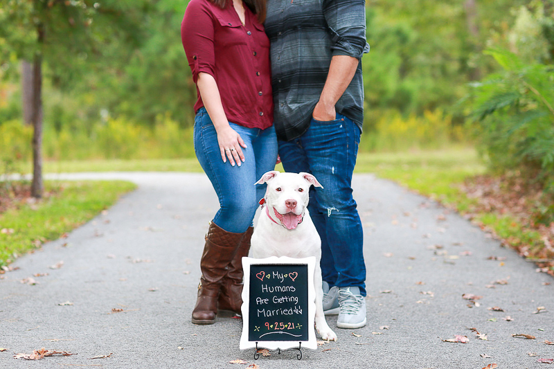 Save the Date sign with white dog, Virginia Beach engagement session | ©Fresh Look Photography
