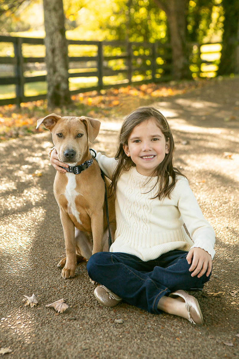 girl and her pup sitting on path, Marcella Vivrette Smith Park, in Brentwood, Tennessee ©Mandy Whitley Photography | Nashville Pet Photography