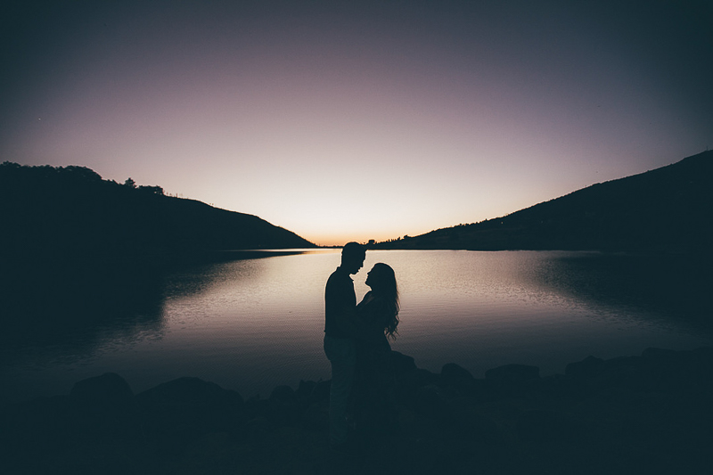 Romantic engagement photo, couple silhouette at the lake, ©Stephanie Fong Photography Lake Cuyamaca, California