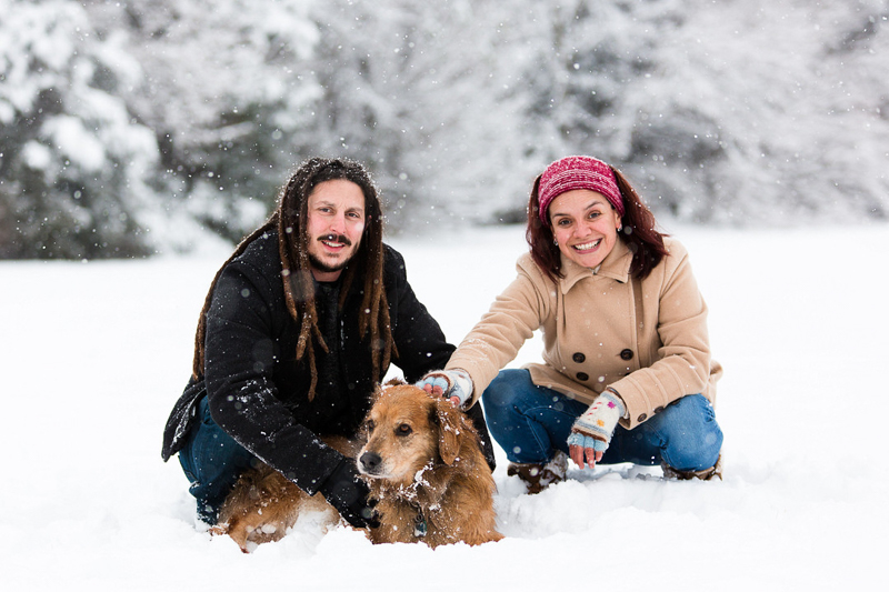 couple and their dog in the snow | ©Megan Rei Photography | dog-friendly family portraits, Bealeton, VA