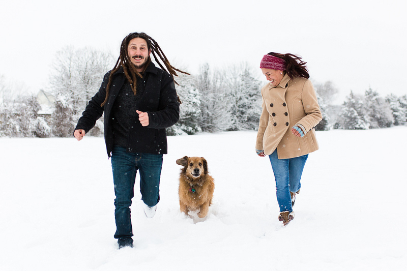 snowy portraits of couple and their mixed breed dog, Bealeton, VA | ©Megan Rei Photography