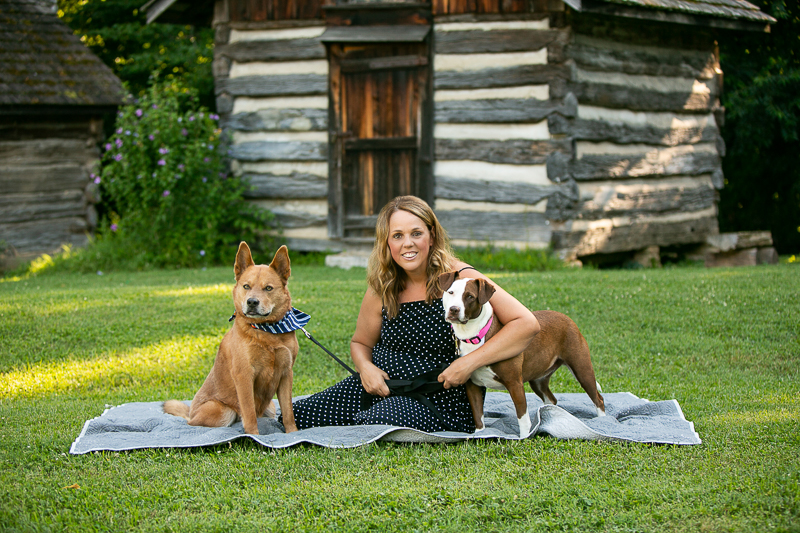 woman and her rescue dogs sitting on a blanket, Ellington Agriculture Center, ©Mandy Whitley Photography