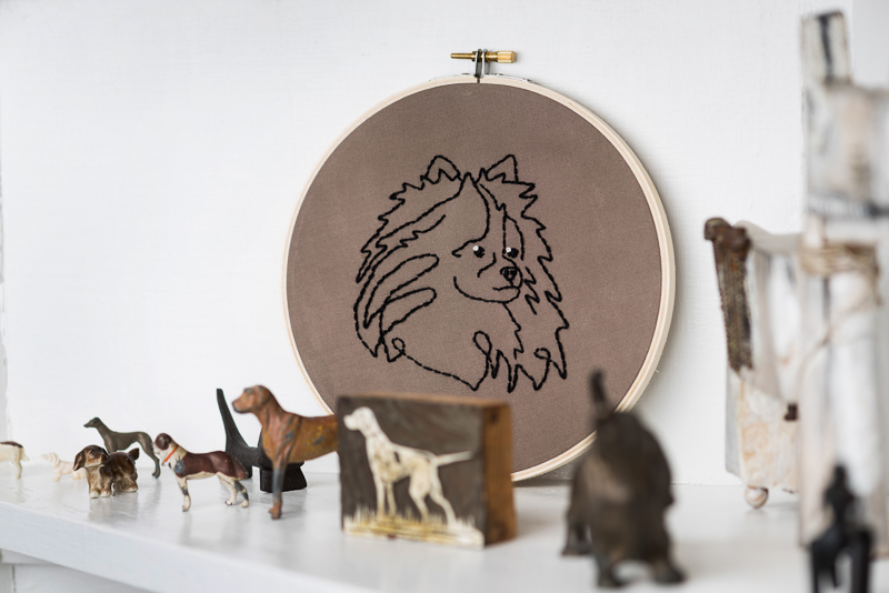 Pomeranian Embroidery Art, dog portrait, Etsy Fiber Artist,