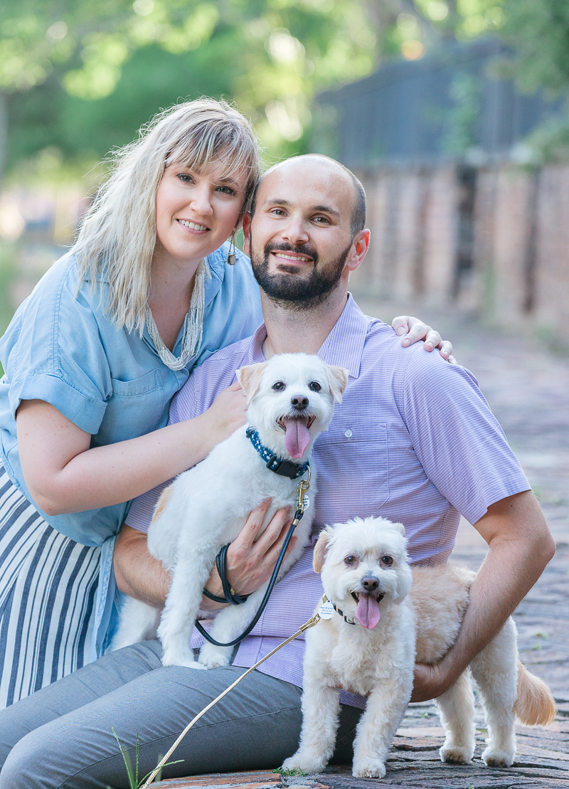cute couple and their small dogs, Maltese/Terrier mixes | ©Charleston Photo Art