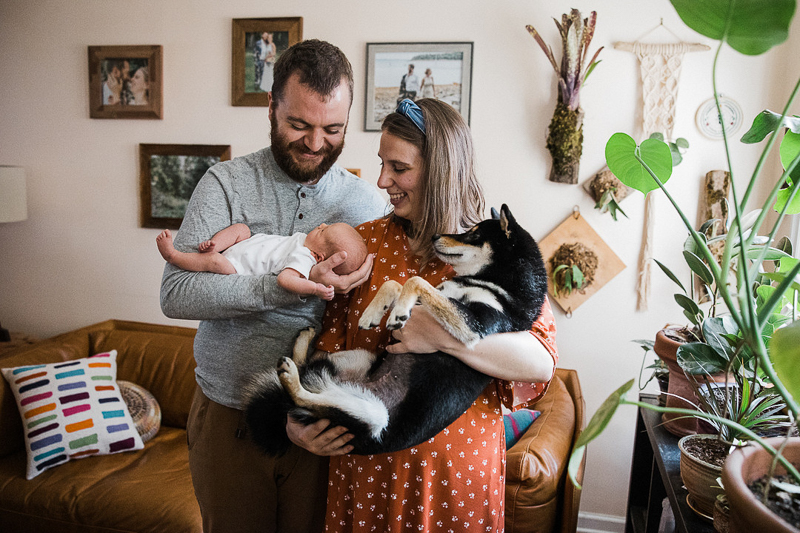 dog-friendly newborn family portrait session | ©Here Today Photography