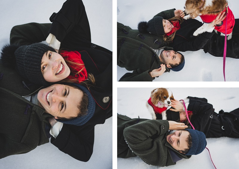 couple on the ground, dog jumping on couple, funny engagement photos | ©Amanda Macchia Photography | Boston, MA