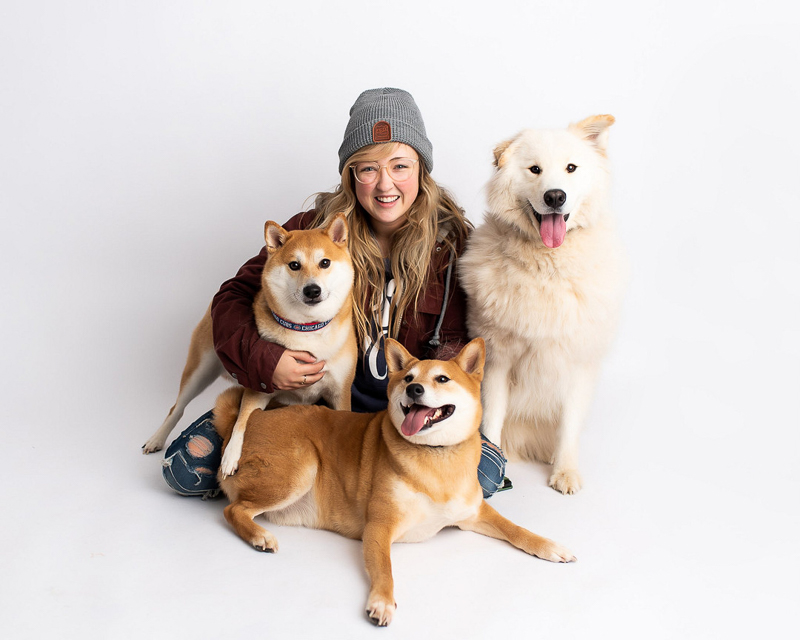 woman with her 3 dogs in studio | ©Kyla Jo Photography | Muncie, IN