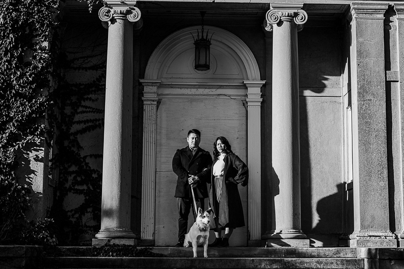 black and white dog-friendly engagement photos, Waterford, CT | © Terrence Irving Photography 