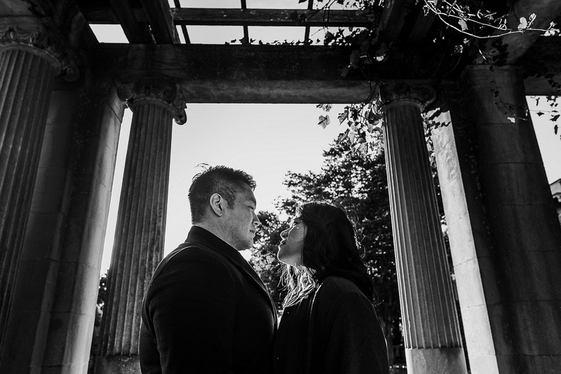 black and white engagement photos, couple under arbor, © Terrence Irving Photography 