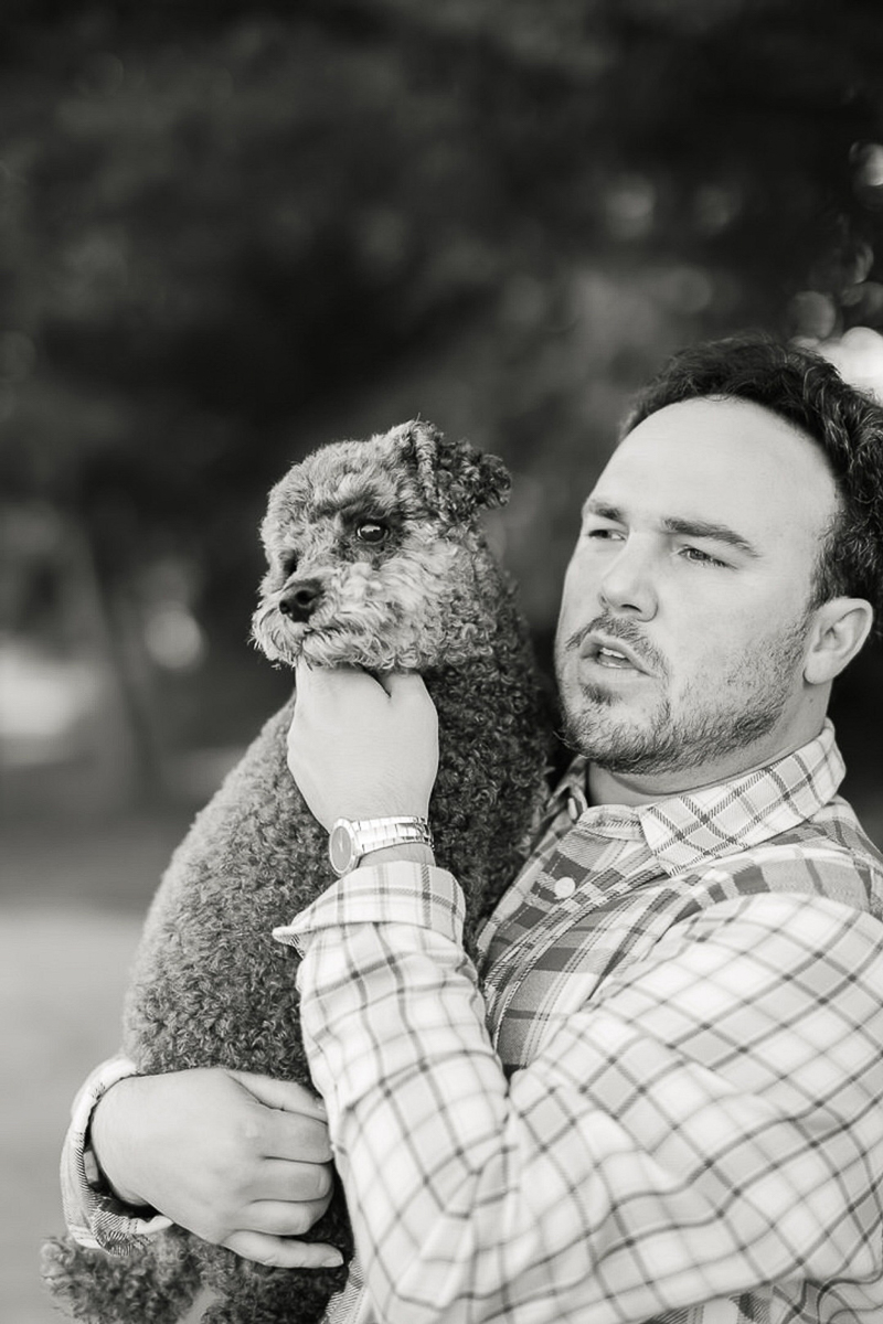 man holding gray Havanese Poodle mix, ©LaFountain Photography