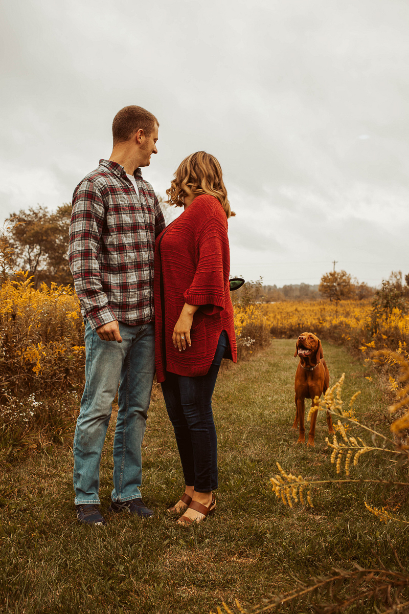 fall dog-friendly engagement photos with Vizsla ©OnFaith Photography