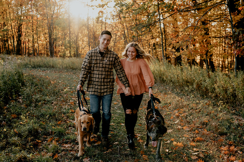 Fall engagement photos with dogs, ©Mindy Hulett Photography, Sterling, NY