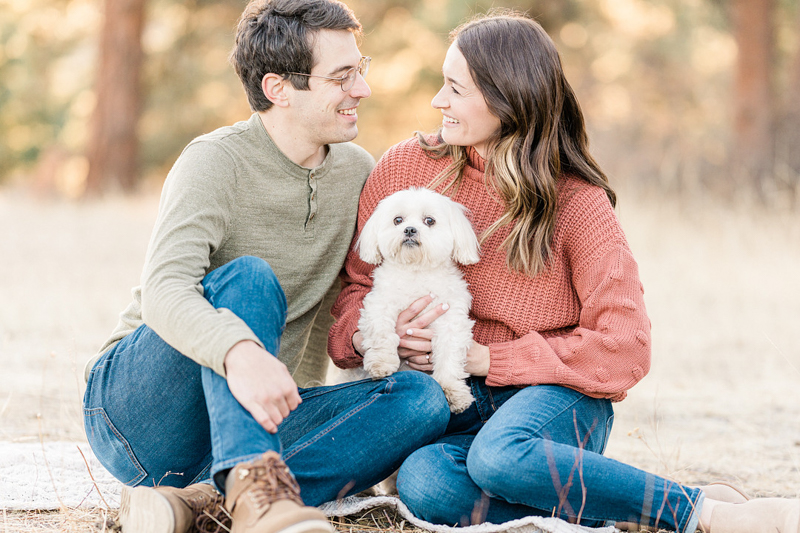 engagement photos with cute Maltese-Shih-Tzu mix, ©Mel Schroeder Photography