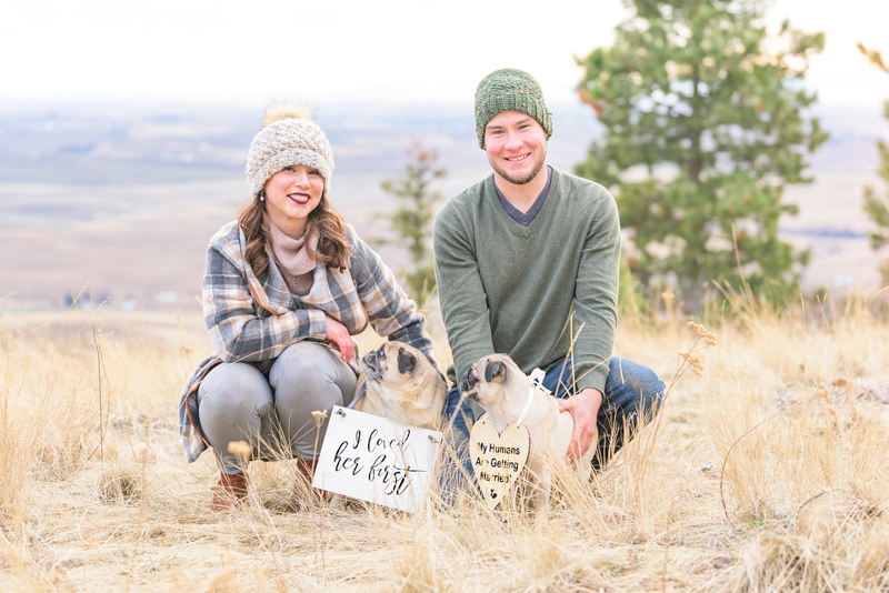 scenic engagement session with couple and their Pugs | ©Savvy Leigh Photography