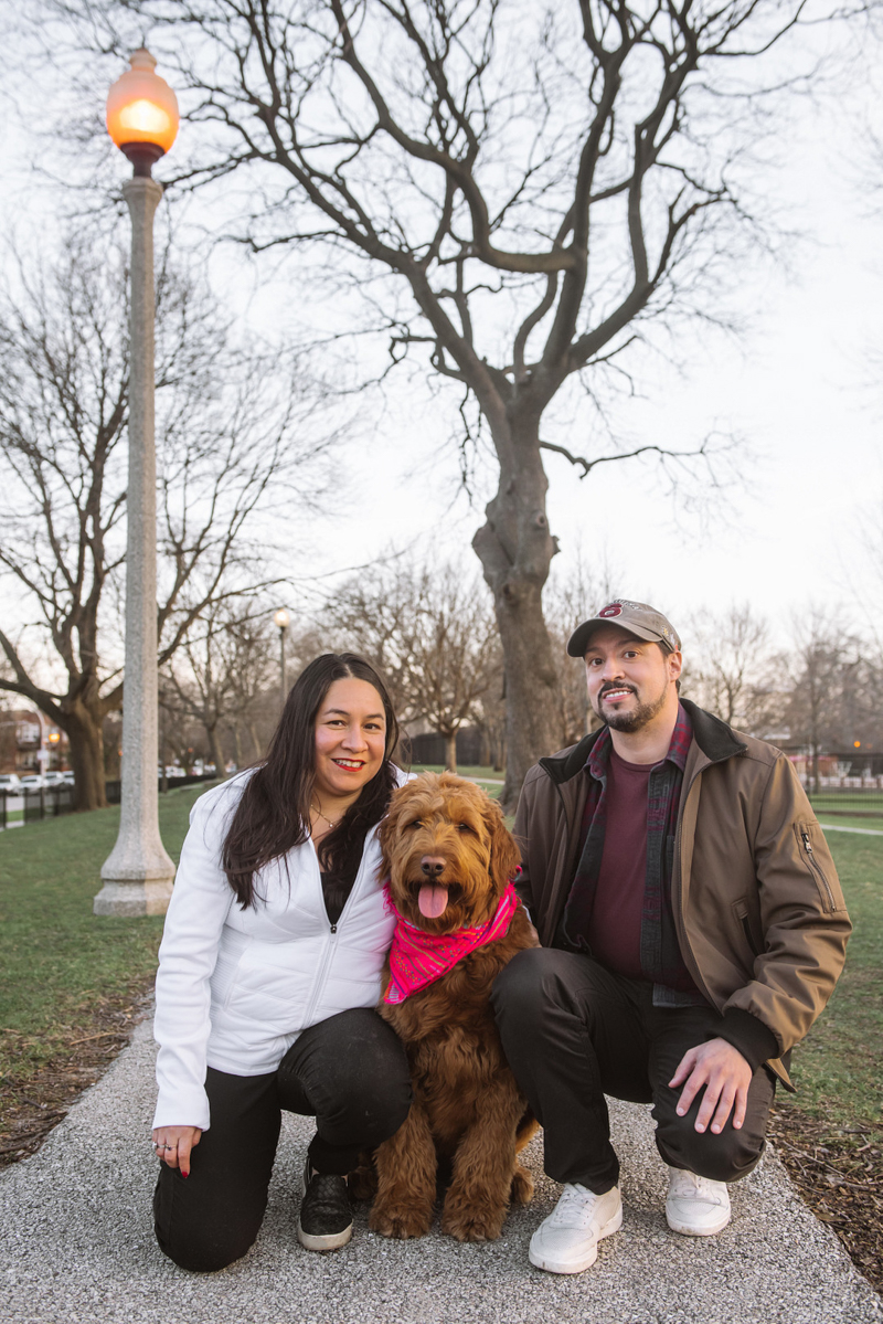 dog-friendly couples' portrait session, Portage Park ©Mei Lin Photography